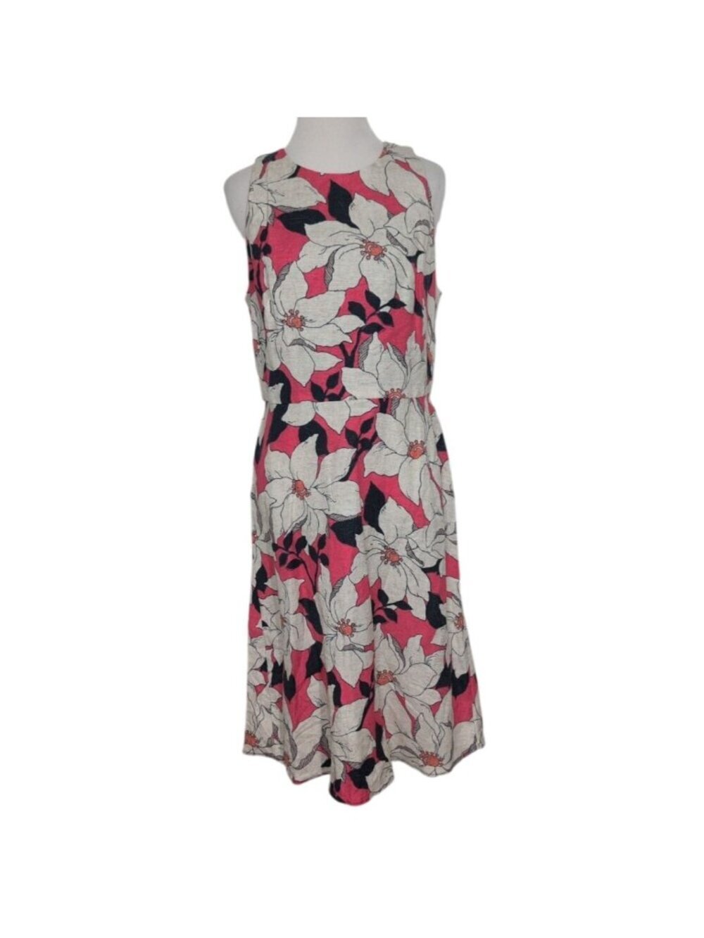 Ann Taylor Floral Midi Dress Womens Size 6 Pink Linen Blend Boho Sleeveless